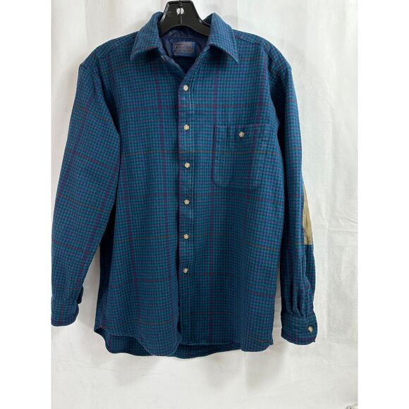 Pendleton 100% Wool Button Down Elbow Patch Trail Shirt  VTG Size Med - Picture 2 of 6
